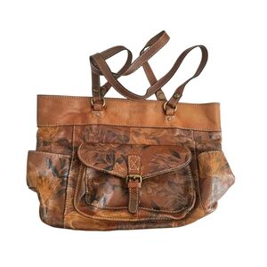Patricia Nash Bolsena Heritage Spring Floral Italian Leather Zip Top Tote Purse